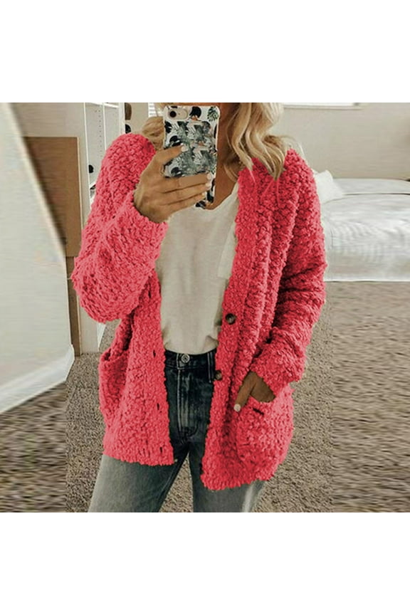 up to 60% off Gifts Sherpa Coats for Women Fleece Coats for Women Winter Long Sleeve Cozy Fluffy Plush Jackets Casual Solid Plus Size Open Front Button Fuzzy Sherpa Jacket with Pocket