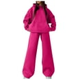 thumbnail image 1 of Womens Tracksuits Set Fleece Hoodies Lounge Set for Women Hooded Sweatshirt and Wide Leg Long Pant 2 Piece Outfits Sports Casual Solid Tracksuits Set with Pocket Fall Saving, 1 of 5