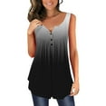 thumbnail image 1 of Usmixi Tank Top for Women Gradient Print Round Neck Sleeveless T Shirts Button Down Loose Flowy Pleated Swing Vest Tunic Gray XXL Up to 65% off, 1 of 6