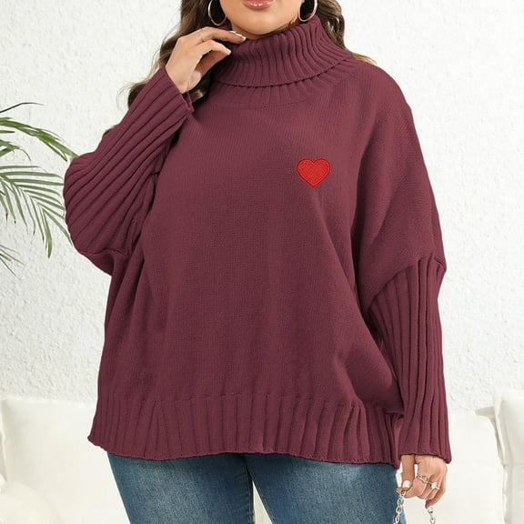 up to 60% off Gifts Usmixi Under $5 Sweater for Women Winter Womens Turtleneck Sweater Long Sleeve Plus Size Comfort Knitted Pullover Tunic Fashion Heart Print Ladies Girls Sweater Tops