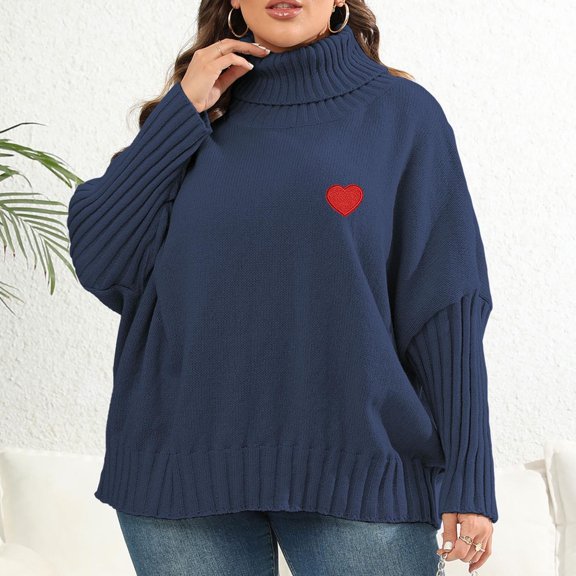 up to 60% off Gifts Usmixi Under $5 Sweater for Women Winter Womens Turtleneck Sweater Long Sleeve Plus Size Comfort Knitted Pullover Tunic Fashion Heart Print Ladies Girls Sweater Tops