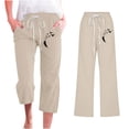 thumbnail image 1 of up to 60% off Gifts Usmixi Capris for Women Plus Size Drawstring Elastic Waist Leisure Wear 3/4 Pants Fashion Feather Print Cotton Linen Wide Leg Pocket Trousers Khaki XXL, 1 of 4