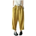 thumbnail image 1 of up to 60% off Gifts Usmixi Casual Trousers for Women Summer Lightweight Comfy Cotton Linen Loose Straight Pants Elastic Waist Drawstring Pocket Baggy Cropped Pants Yellow l, 1 of 7
