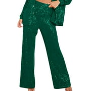 up to 60% off Gifts Usmixi Clearance Deals Pants for Women Womens Sparkly Pants Night Party Club Elegant Sequin Palazzo Long Pants Fashion Elastic Waist Loose Wide Leg Trousers Under $5