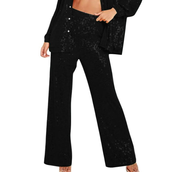 up to 60% off Gifts Usmixi Pants for Women Womens Sparkly Pants Night Party Club Elegant Sequin Palazzo Long Pants Fashion Elastic Waist Loose Wide Leg Trousers