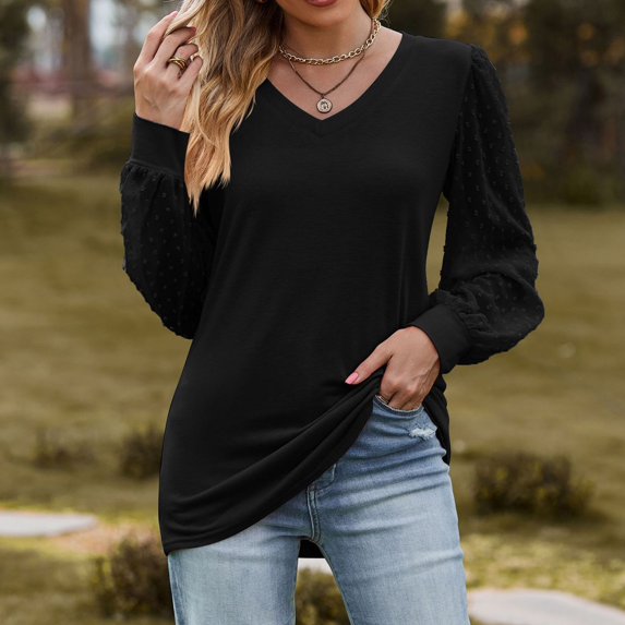 up to 60% off Gifts Usmixi Clearance Sale Sweatshirt for Women Casual Solid Lightweight Chiffon Lantern Sleeve Ladies Pullover Tunic Tops Winter Trendy Plain V-Neck Long Sleeve Blouses