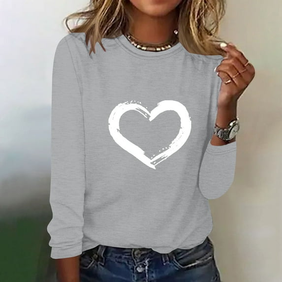 up to 60% off Gifts Usmixi Clearance Sale Sweatshirt for Women Fall Comfort Lightweight Loose Fit Ladies Cute Pullover Tee Tops Winter Trendy Heart Print Round Neck Long Sleeve Blouses