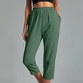 thumbnail image 1 of up to 60% off Gifts Usmixi Cropped Pants for Women Casual Elastic Waist Solid Loose Straight 3/4 Trousers Breathable Comfy Cotton Linen Capris Pants with Pocket Khaki m, 1 of 7