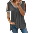 thumbnail image 1 of up to 60% off Gifts Usmixi Cute Tops for Women Short Sleeve V-Neck Solid T shirts Summer Lightweight Cold Shoulder Plus Size Tunic Blouse Dark Gray XXXL Clothes, 1 of 6