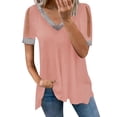thumbnail image 1 of Gifts Usmixi Cute Tops for Women Short Sleeve V-Neck Solid T shirts Summer Lightweight Cold Shoulder Plus Size Tunic Blouse Pink M Clothes, 1 of 6