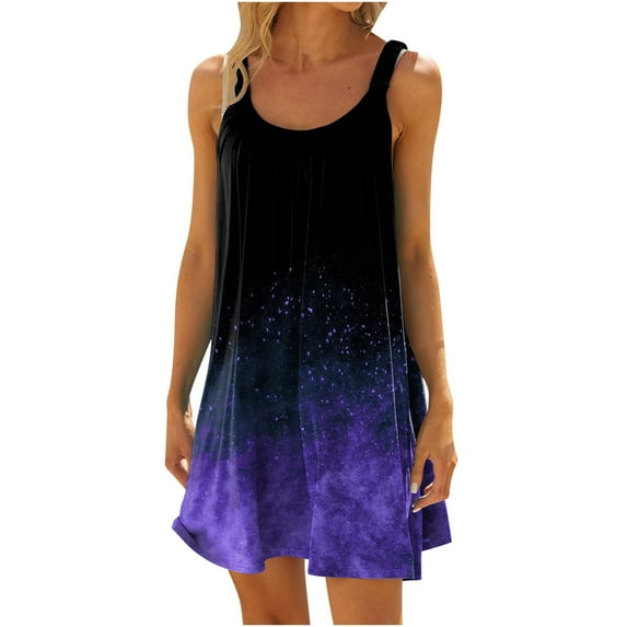 up to 60% off Gifts Usmixi Formal Dresses for Women Beach Casual Loose Flowy Swing Tunic Strap Tank Mini Sundress Round Neck Sleeveless Tie-Dye Print Summer Short Dress Purple XXL