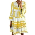 thumbnail image 1 of up to 60% off Gifts Usmixi Formal Dresses for Women Beach Loose Flowy Ruffle Swing Tunic Midi Dress V-Neck 3/4 Sleeve Striped Print 2023 Summer Knee-Length Dresses Yellow xl Under $5, 1 of 6