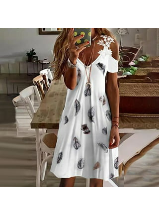 up to 60% off Gifts Wycnly Womens Dresses Short Sleeve V-Neck Color  Patchwork Casual Long Summer Dress Cold Shoulder Party Prom A Line Plus  Size Dresses Wine XL 