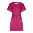 thumbnail image 1 of up to 60% off Gifts Usmixi Formal Dresses for Women Casual Pocket Swing A Line Knee-Length Dresses with Belt Crewneck Short Sleeve Solid Summer Midi Dress Hot Pink XL, 1 of 4