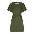 thumbnail image 1 of up to 60% off Gifts Usmixi Formal Dresses for Women Casual Pocket Swing A Line Knee-Length Dresses with Belt Crewneck Short Sleeve Solid Summer Midi Dress Army Green m, 1 of 5