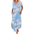 thumbnail image 1 of up to 60% off Gifts Usmixi Formal Dresses for Women Loose Button up Irregular Slit Vintage Long Dresses with Pocket V-Neck Short Sleeve Floral Print Summer Maxi Dress Light Blue s, 1 of 6