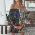 thumbnail image 1 of up to 60% off Gifts Usmixi Formal Dresses for Women Party Prom Fashion Elastic Waist off Shoulder Ruffle Hem Tunic Mini Dresses Square Neck 3/4 Sleeve Marbled Print Summer Short Dress Brown XXL, 1 of 5