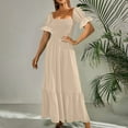 thumbnail image 1 of up to 60% off Gifts Usmixi Formal Dresses for Women Short Sleeve Square Neck Solid Summer Maxi Dresses Elastic Waist Ruffle Swing Prom Formal Dress Beige XXL Up to 65% off, 1 of 7
