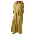 thumbnail image 1 of up to 60% off Gifts Usmixi Formal Dresses for Women Vintage Cotton Linen Plus Size Button up Maxi Dresses with Pocket Round Neck Elbow-Length Solid Summer Long Dress Yellow XXL, 1 of 6