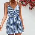 thumbnail image 1 of up to 60% off Gifts Usmixi Jumpsuits for Women Dressy Beach Fashion Tie Waist Spaghetti Strap Straight Short Jumpsuits Overalls Summer V-Neck Sleeveless Striped Print Mini Formal Rompers Blue s, 1 of 4