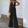 thumbnail image 1 of up to 60% off Gifts Usmixi Jumpsuits for Women Dressy Sexy Tie Front Hollow out Elastic Waist Wide Leg Halter Strap Jumpsuits Summer V-Neck Sleeveless Solid Long Formal Rompers Black m, 1 of 5