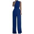 thumbnail image 1 of up to 60% off Gifts Usmixi Jumpsuits for Women Evening Party Prom Elegant Empire Waist Pleated Straight Leg Long Jumpsuits Overalls Summer Formal Solid Half High Neck Sleeveless Maxi Rompers Blue l, 1 of 3