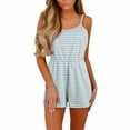 thumbnail image 1 of up to 60% off Gifts Usmixi Jumpsuits for Women Fashion Elastic Waist Smocked Spaghetti Strap Short Jumpsuits Overalls Summer Formal Striped Print Round Neck Sleeveless Mini Rompers Light Blue m, 1 of 3
