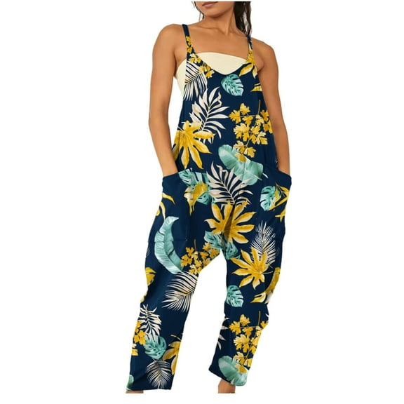 up to 60% off Gifts Usmixi Jumpsuits for Women Loose Wide Leg Spaghetti Strap Long Jumpsuits Overalls with Pocket Summer Fashion Leopard Print V-Neck Sleeveless Maxi Rompers Navy s