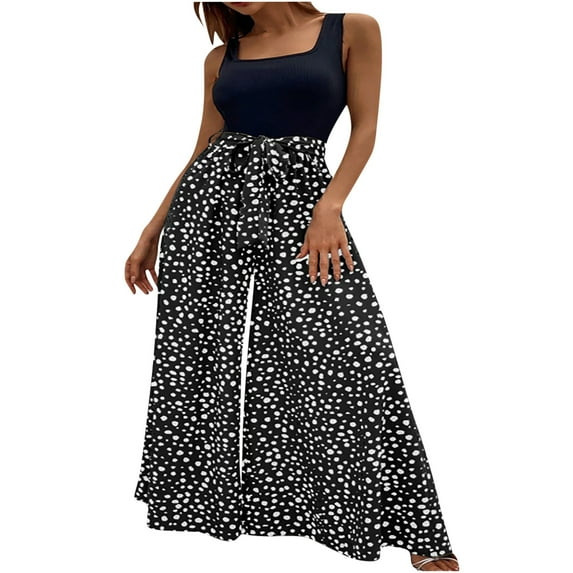 up to 60% off Gifts Usmixi Jumpsuits for Women Loose Wide Leg Vintage Empire Waist Long Tank Jumpsuits Overall with Belt Summer Formal Leopard Print Square Neck Sleeveless Maxi Rompers Black xl