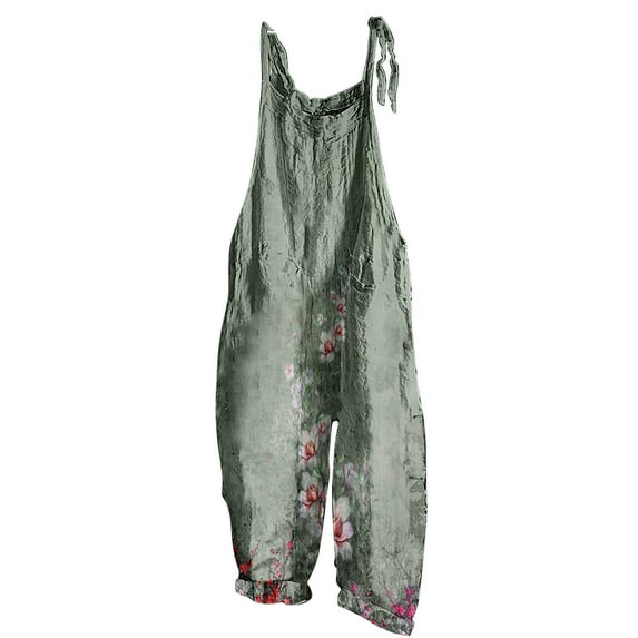 up to 60% off Gifts Usmixi Jumpsuits for Women Vintage Graphics Loose Soft Cotton Linen Adjustable Strap Baggy Jumpsuits Overalls Summer Formal Floral Print Crewneck Sleeveless Long Rompers Gray xxl