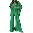 thumbnail image 1 of up to 60% off Gifts Usmixi Lounge Set for Women Womens Button 2 Piece Outfits Fall Lightweight Long Sleeve Shirt and Wide Leg Pant Suits Casual Solid Ladies Homewear Pajamas Sets Under $10, 1 of 5