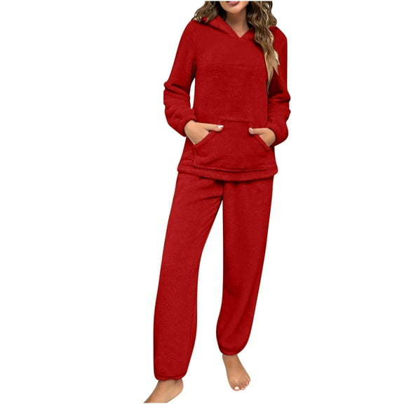 up to 60% off Gifts Usmixi Loungewear Set for Women Plush Pajama Sets for Women Casual Solid Fleece Pullover Hoodies Top and Long Pant Matching Set Homewear Lounge Sets with Pocket Holiday