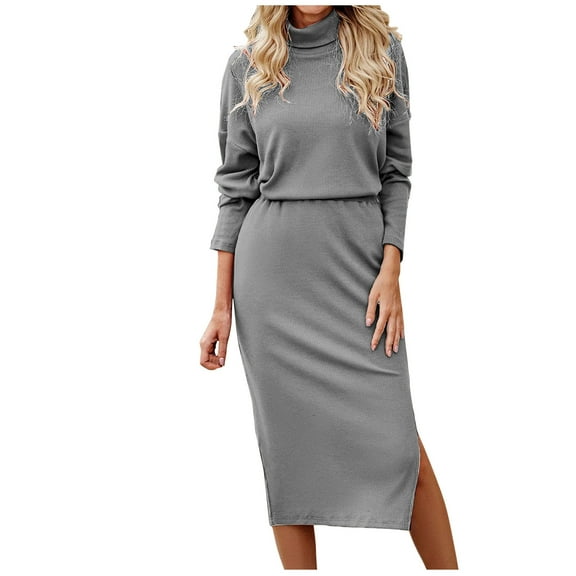 up to 60% off Gifts Usmixi Outfits Sets Women's 2 Piece Outfits Fall Winter Cozy Knitted Wrap Hip Slit Skirts Set Turtleneck Long Sleeve Pullover and Skirt Matching Sets
