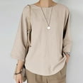thumbnail image 1 of up to 60% off Gifts Usmixi Shirts for Women Cotton Linen Casual Solid Plus Size Pullover Tee Tops Summer Trendy Plain 3/4 Sleeve Round Neck Ladies Blouses Beige XL, 1 of 7