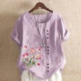 thumbnail image 1 of up to 60% off Gifts Usmixi Shirts for Women Plus Size Casual Button Down Breathable Cotton Linen Tops Summer Trendy Flowers Print Short Sleeve Crewneck Ladies Blouses Hot Pink m, 1 of 5