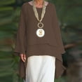 thumbnail image 1 of up to 60% off Gifts Usmixi Shirts for Women Vintage Cotton Linen Plus Size Irregular Layer Hem Tunic Tops Summer Trendy Solid Long Sleeve Round Neck Ladies Blouses Brown XXXXXL, 1 of 7