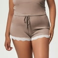 thumbnail image 1 of Gifts Usmixi Shorts for Women Soft Knitted Ribbed Elegant Lace Trim Plus Size Short Pants Tie Waist Stretchy Solid Homewear Sports Shorts Coffee XXL, 1 of 7