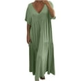 thumbnail image 1 of up to 60% off Gifts Usmixi Summer Dresses for Women Casual Plus Size Pleated Swing Linen Loose Maxi Dresses 2023 Short Sleeve V-Neck Solid Long Formal Dress Green s, 1 of 6