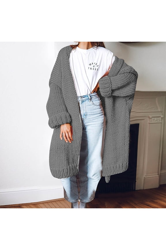 Usmixi 2023 Winter Womens Sweater Coats Womens Sweater Cardigan Plus Size Loose Casual Solid Open Front Coats Winter Long Sleeve Stand Neck Knitted Cotton Long Sweater Coats Up to 65% off