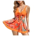 thumbnail image 1 of Usmixi Swimdrss Swimsuits for Women Tie Front High Waist 2 Piece Bathing Suit for Holiday Sleeveless V-Neck Floral Print Swimwears Orange XXXL, 1 of 6
