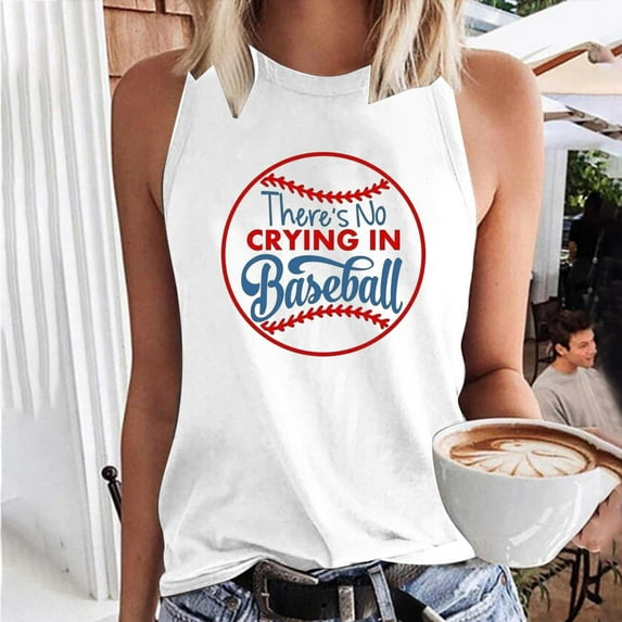 up to 60% off Gifts Usmixi Tank Top for Women Baseball Letter Print Round Neck Sleeveless T Shirts Fashion Graphics Loose Fit Ladies Racerback Tank Tops White XXL Clothes
