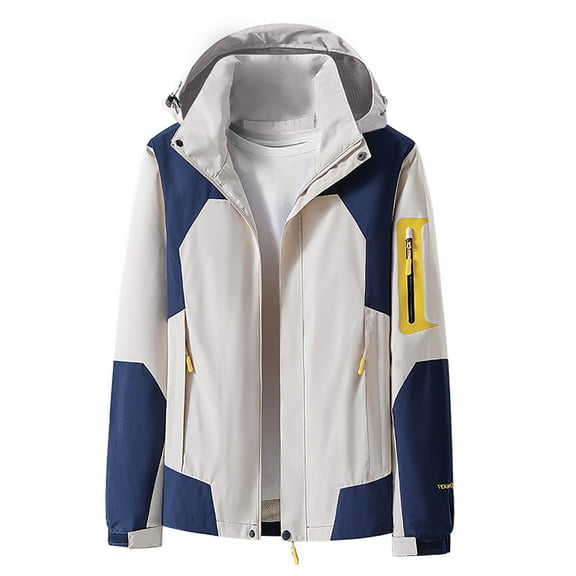 up to 60% off Gifts Usmixi Winter Womens Raincoat Outdoor Rain Jacket for Women Hiking Climbing Lightweight Hooded Windbreaker Coat Fashion Pocket Color Patchwork Zip up Outerwear Up to 65% off
