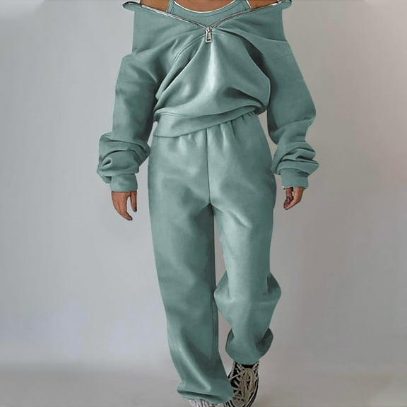 up to 60% off Gifts Usmixi Women's 2 Piece Fleece Sweatsuit Outfit Winter Quarter Zipper Long Sleeve Sweatshirt and Jogger Sweatpants Tracksuits Lounge Sets under $5