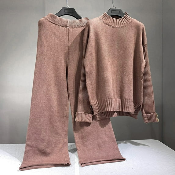 up to 60% off Gifts Usmixi Women's Two Piece Outfits Sweater Sets Long Sleeve Knit Pullover and Wide Leg Pants Lounge Sets Winter Casual Solid Loose Loungewear under $5