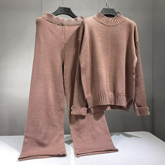 up to 60% off Gifts Usmixi Women's Two Piece Outfits Sweater Sets Long Sleeve Knit Pullover and Wide Leg Pants Lounge Sets Winter Casual Solid Loose Loungewear under $5