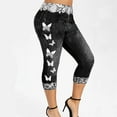 thumbnail image 1 of up to 60% off Gifts Usmixi Womens Capris Pants Plus Size Lightweight Stretchy Elastic Waist 3/4 Trousers Fashion Butterfly Print Lace Trim Cropped Pants Black m, 1 of 7