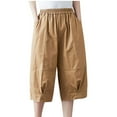 thumbnail image 1 of up to 60% off Gifts Usmixi Womens Casual Cropped Pants Summer Elastic Waist Loose Straight Half Trousers Soft Cotton Linen Solid Leisure Wear Pants with Pocket Khaki XL, 1 of 4