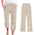 thumbnail image 1 of up to 60% off Gifts Usmixi Womens Cropped Pants Casual Cotton Linen Dandelion Print Plus Size 3/4 Trousers Drawstring Elastic Waist Loose Straight Leg Pocket Pants Khaki s, 1 of 4