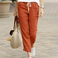 thumbnail image 1 of up to 60% off Gifts Usmixi Womens Cropped Trousers Casual Solid Breathable Cotton Linen Plus Size Long Pants Drawstring Elastic Waist Loose Straight Pants with Pocket Orange XXXL, 1 of 7