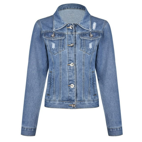 up to 60% off Gifts Usmixi Womens Denim Jacket Womens Jean Coats Plus Size Casual Solid Stretchy Denim Coat Outerwear Long Sleeve Trendy Button Down Lapel Jean Jacket Winter Denim Jacket
